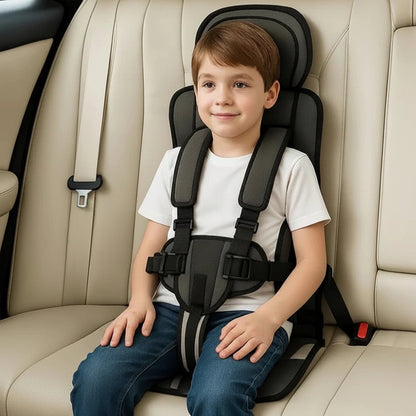 Foldable Travel Car Seat with Five Point Harness and Washable Padding, Ages 1-14