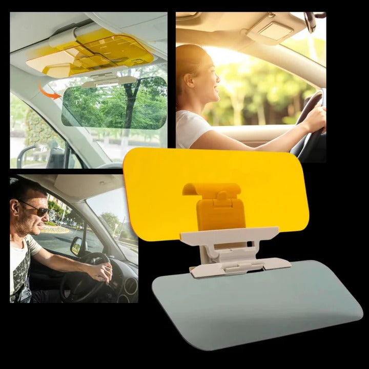 Dual Lens Car Visor Extender with Gray and Yellow Lenses for Day and Night Driving