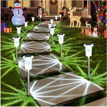 Solar Pathway Lights with Snowflake Pattern Projection and Automatic Dusk-to-Dawn Operation, 10-Pack