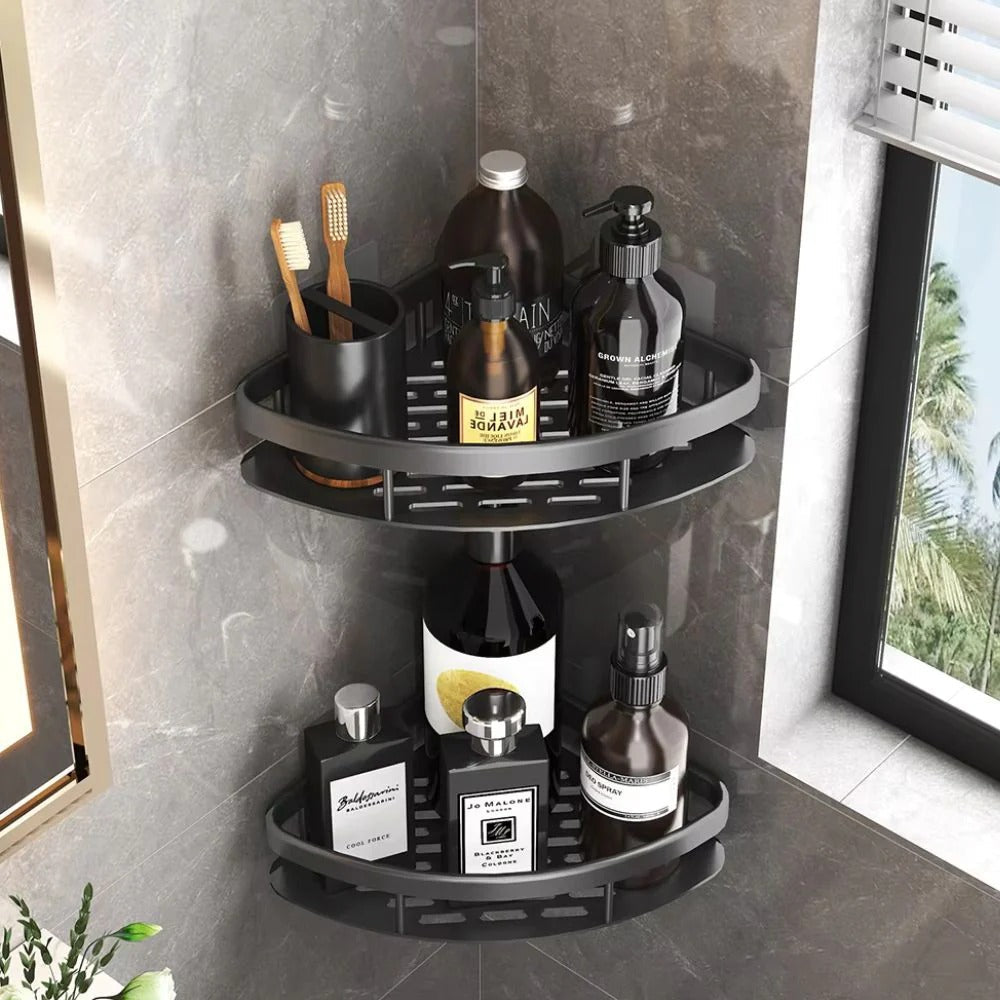 Aluminum Shower Caddy with Adhesive Mount and Removable Hook, Open Drainage