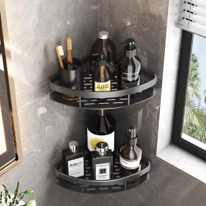 Aluminum Shower Caddy with Adhesive Mount and Removable Hook, Open Drainage