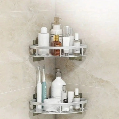 Aluminum Shower Caddy with Adhesive Mount and Removable Hook, Open Drainage