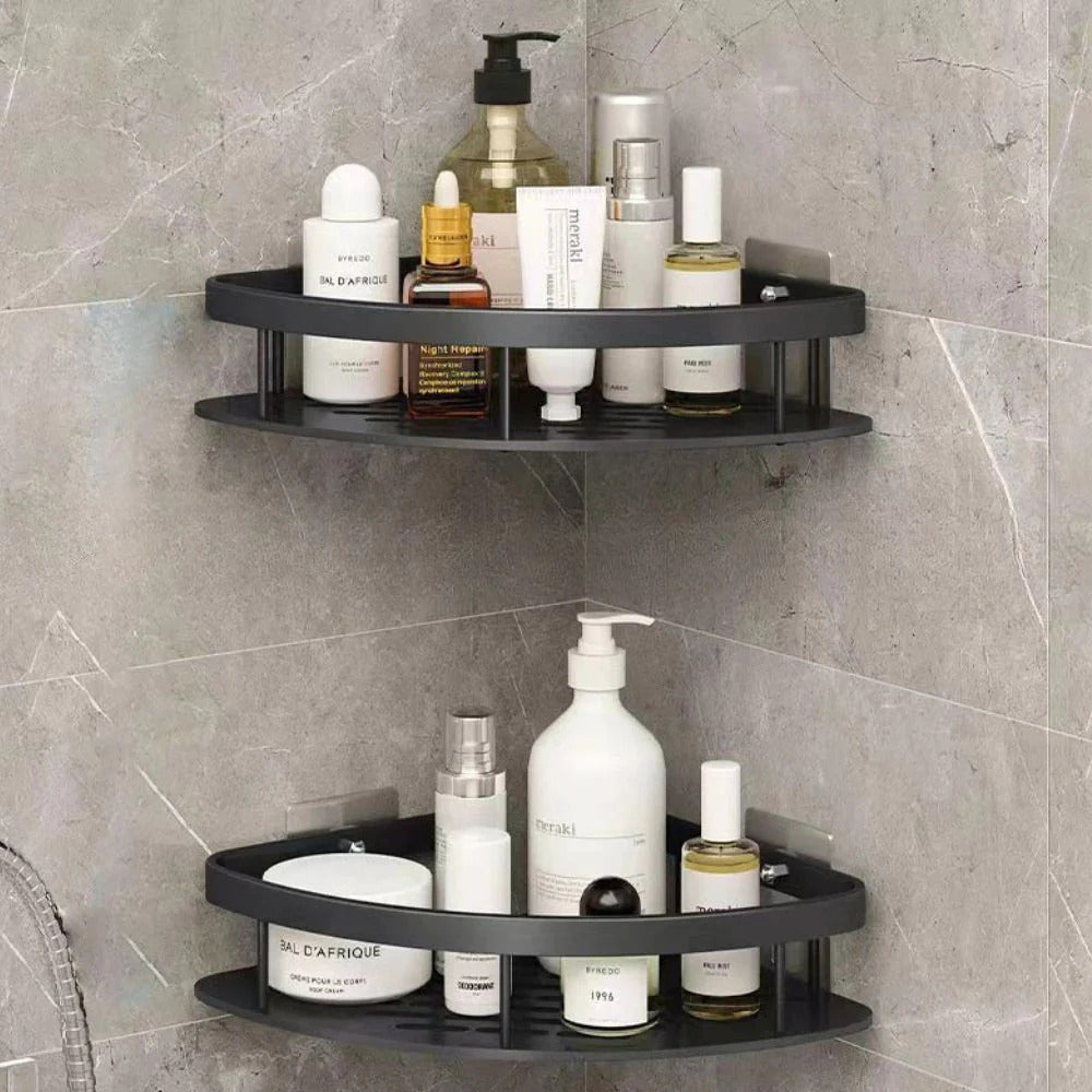 Aluminum Shower Caddy with Adhesive Mount and Removable Hook, Open Drainage