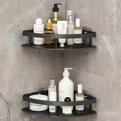Aluminum Shower Caddy with Adhesive Mount and Removable Hook, Open Drainage