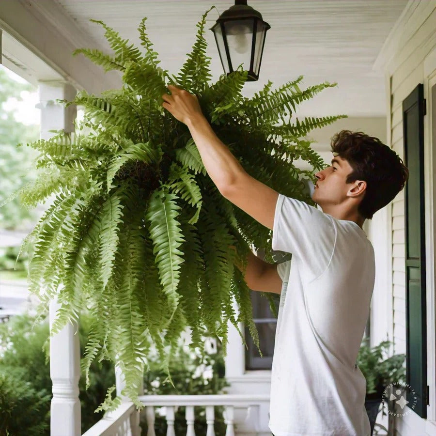 Outdoor Artificial Boston Fern with 18 Branches and Weather Resistant, 27.5in Wide