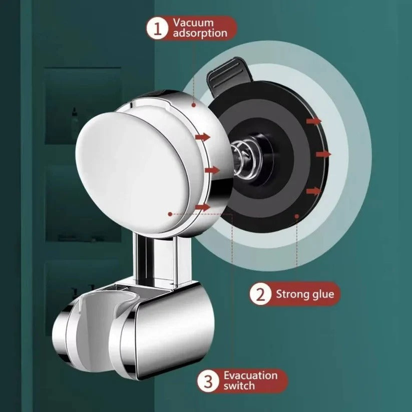 Suction Cup Shower Head Holder with 360-Degree Rotation and Adjustable Height