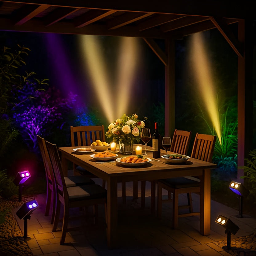 Solar Spotlight with Adjustable Zoom Lens and RGB Color Modes, IP65 Waterproof