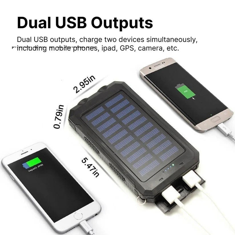 Solar Power Bank with Dual USB Charging and LED Flashlight, 500000mAh Capacity
