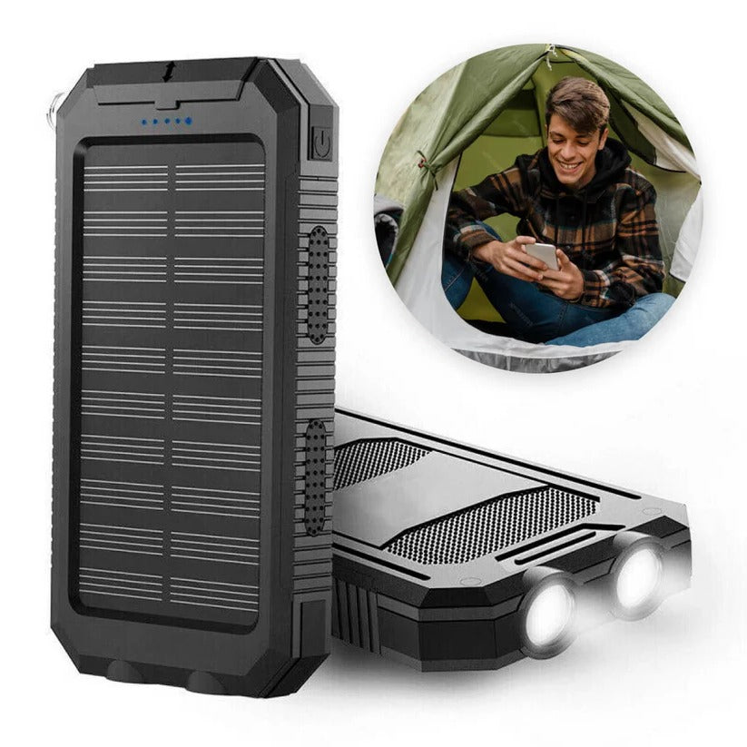 Solar Power Bank with Dual USB Charging and LED Flashlight, 500000mAh Capacity