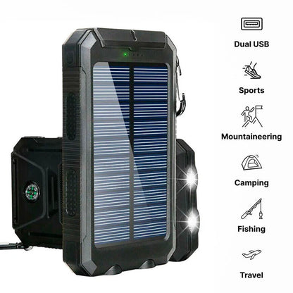 Solar Power Bank with Dual USB Charging and LED Flashlight, 500000mAh Capacity