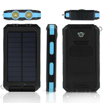 Solar Power Bank with Dual USB Charging and LED Flashlight, 500000mAh Capacity