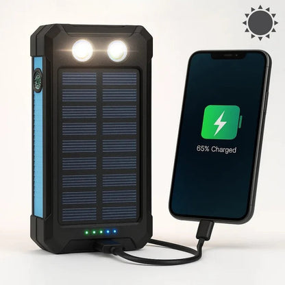 Solar Power Bank with Dual USB Charging and LED Flashlight, 500000mAh Capacity