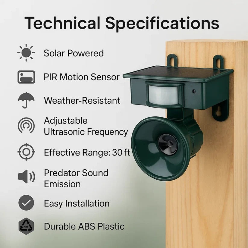 Solar-Powered Motion Sensor Bird Repeller with Adjustable Sound and Infrared Detection