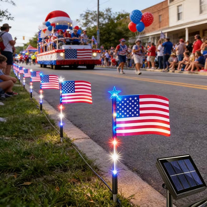 American Flag Pathway Lights 8 Pack, Patriotic Outdoor Decorations with 8 Lighting Modes