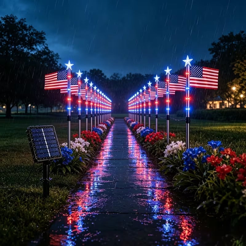 American Flag Pathway Lights 8 Pack, Patriotic Outdoor Decorations with 8 Lighting Modes