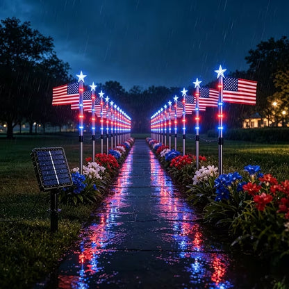 American Flag Pathway Lights 8 Pack, Patriotic Outdoor Decorations with 8 Lighting Modes