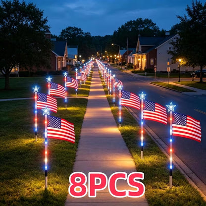 American Flag Pathway Lights 8 Pack, Patriotic Outdoor Decorations with 8 Lighting Modes