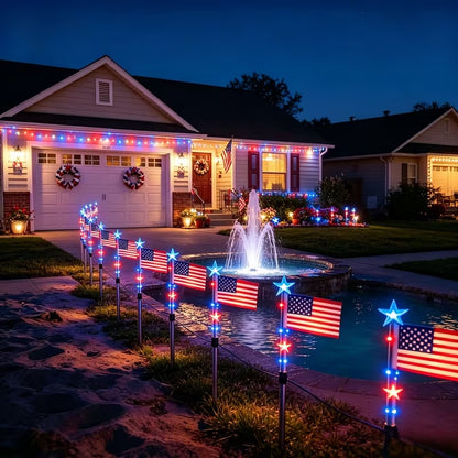 American Flag Pathway Lights 8 Pack, Patriotic Outdoor Decorations with 8 Lighting Modes