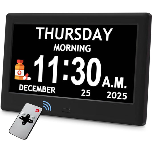 8 Inch Digital Clock for Seniors with Date Day Alarms and Reminders