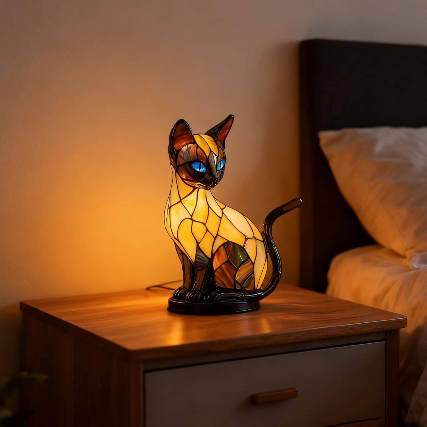 Vintage Geometric Stained Glass Table Lamp