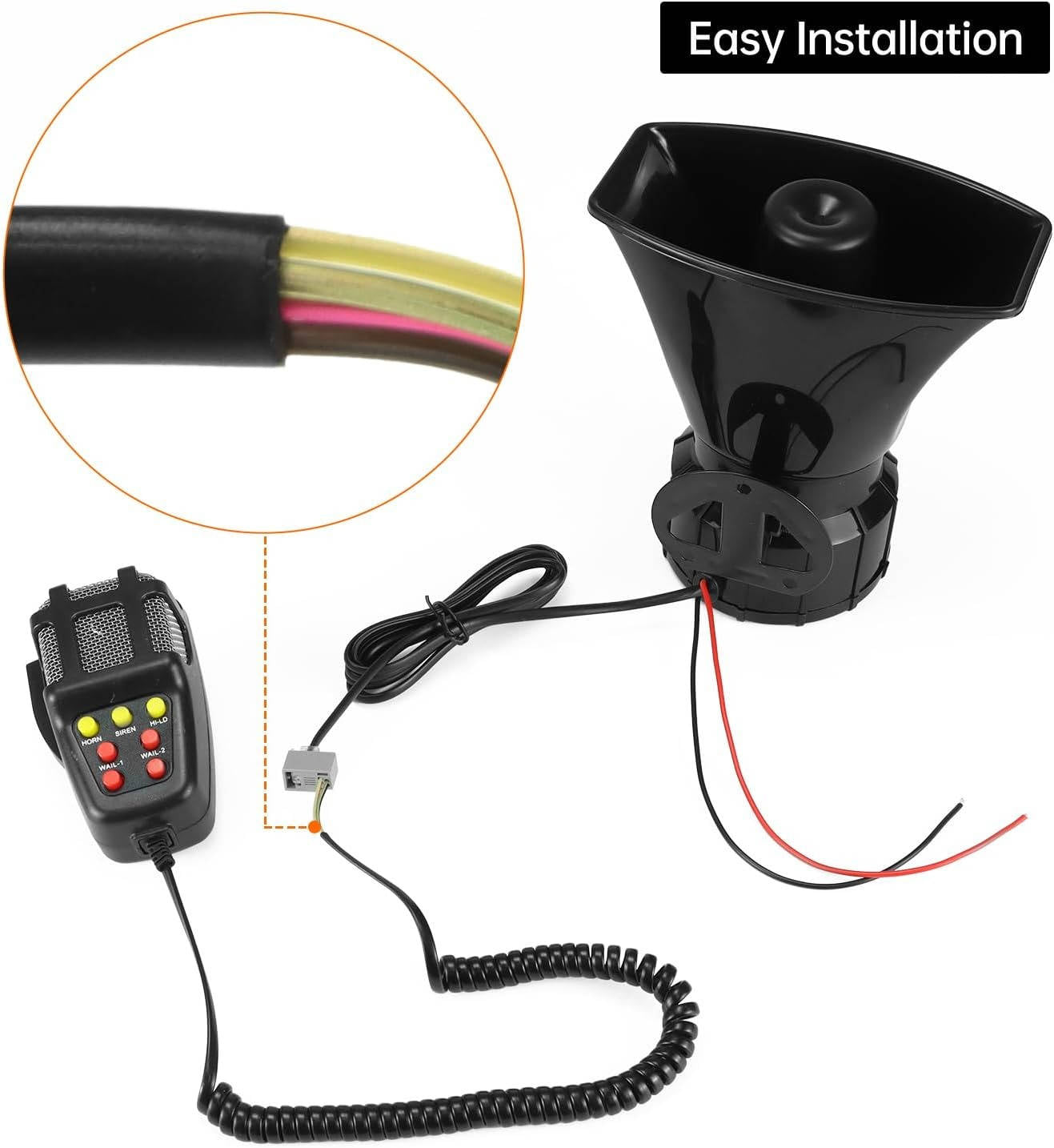 12V 80W Car Warning Horn PA Speaker System with 7 Tone Control Unit