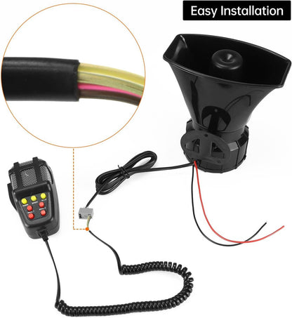 12V 80W Car Warning Horn PA Speaker System with 7 Tone Control Unit