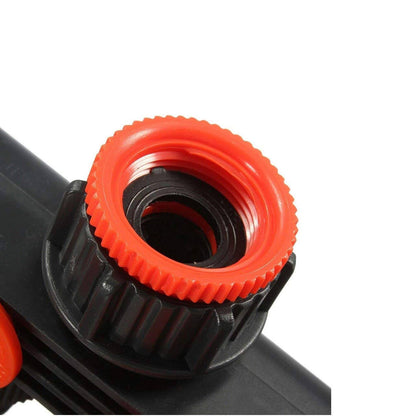 Four-Outlet Garden Hose Splitter with Individual Valve Controls and Quick-Connect Fittings