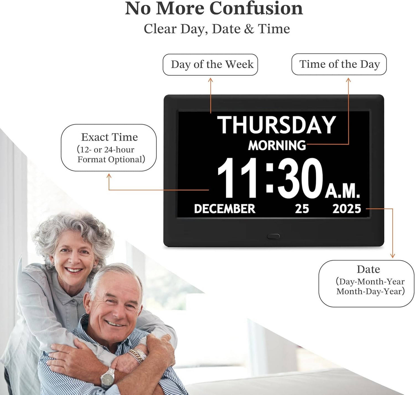 8 Inch Digital Clock for Seniors with Date Day Alarms and Reminders