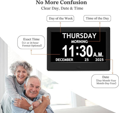 8 Inch Digital Clock for Seniors with Date Day Alarms and Reminders