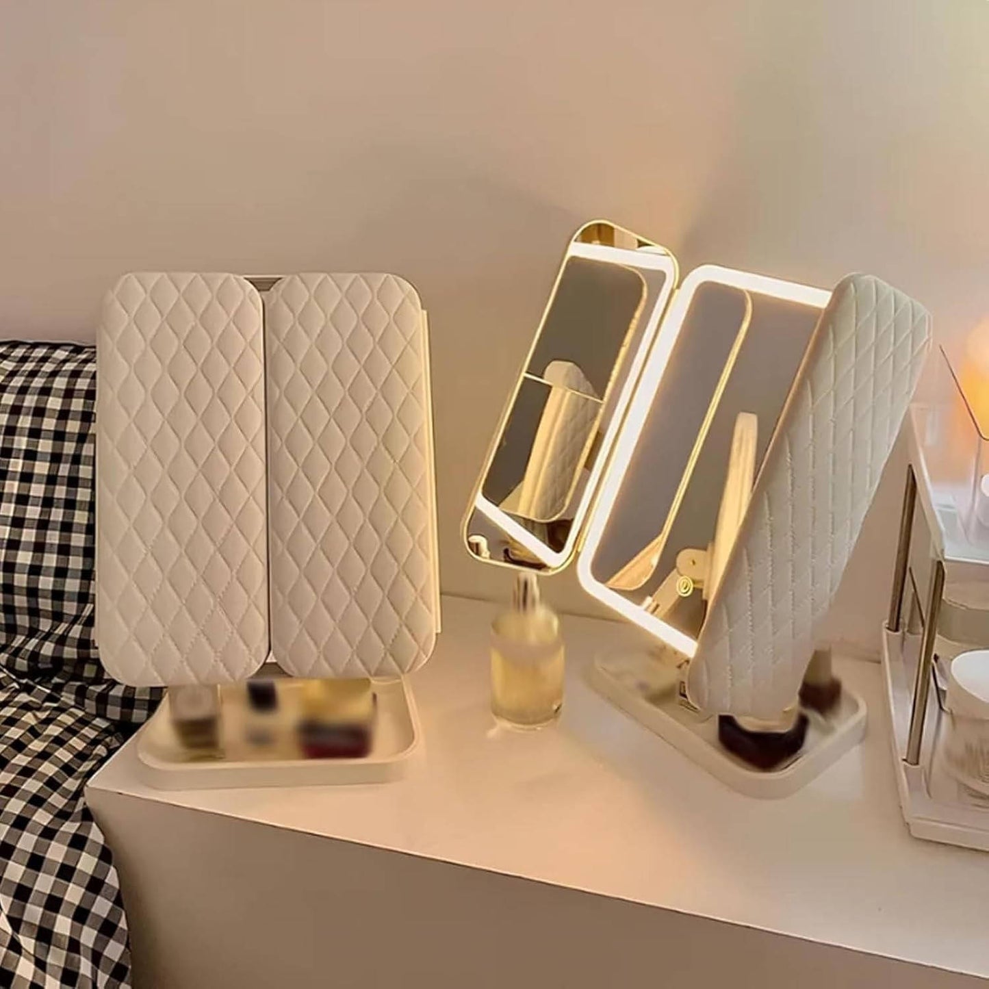 LED Makeup Mirror with Triple Lighting Modes, Dimmable Touch Screen Vanity Mirror, Portable High Definition Tabletop Cosmetic Mirror for Travel & Dressing Room