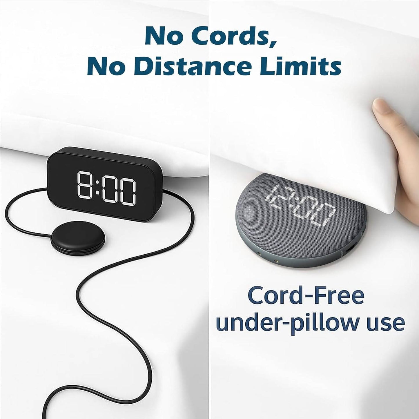 Rechargeable Alarm Clock with Bed Shaker and Auto Dim Display