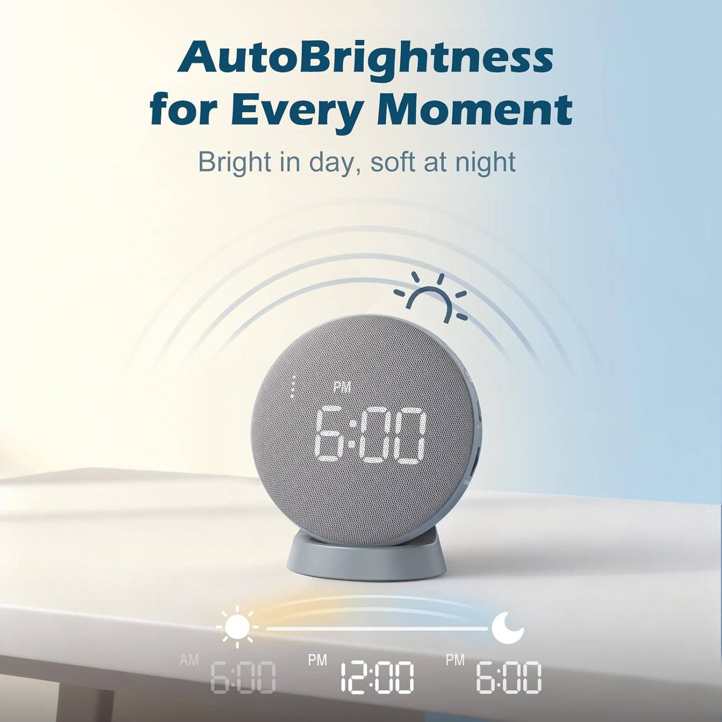 Rechargeable Alarm Clock with Bed Shaker and Auto Dim Display