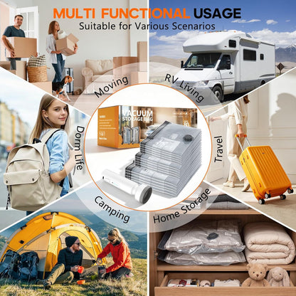 15 Pack Vacuum Storage Bags for Travel with Rechargeable Cordless Pump, Space Saver Compression Packing Bags for Luggage Combo Size