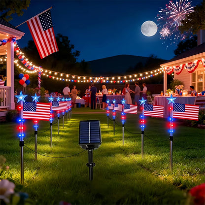 American Flag Pathway Lights 8 Pack, Patriotic Outdoor Decorations with 8 Lighting Modes