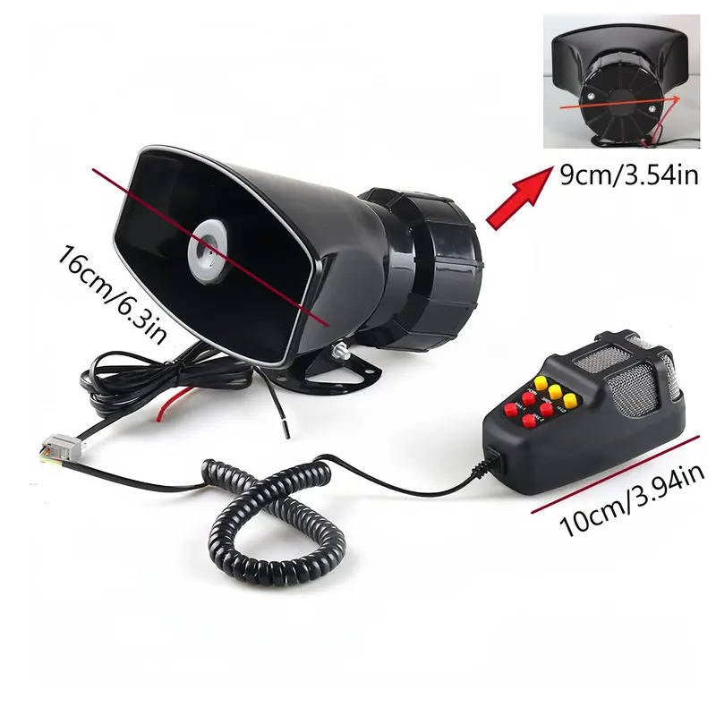 12V 80W Car Warning Horn PA Speaker System with 7 Tone Control Unit