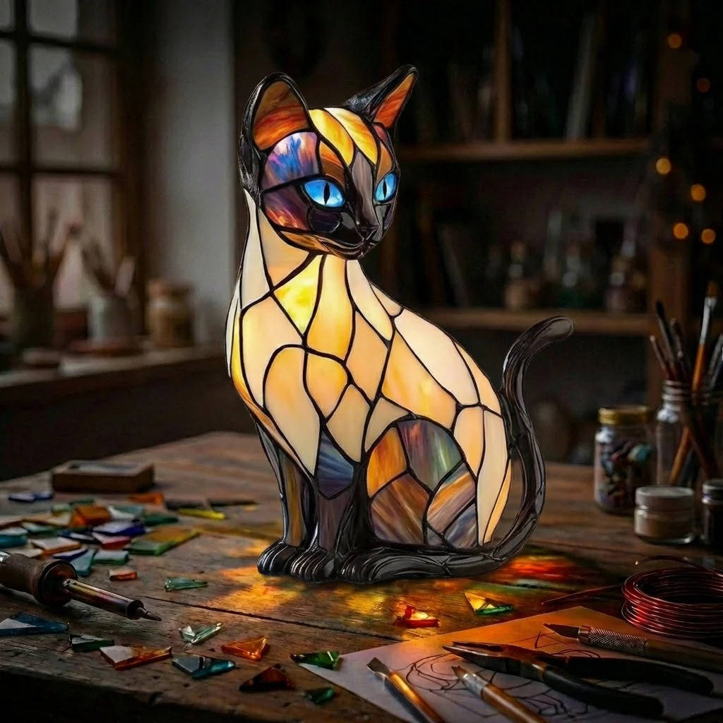 Vintage Geometric Stained Glass Table Lamp