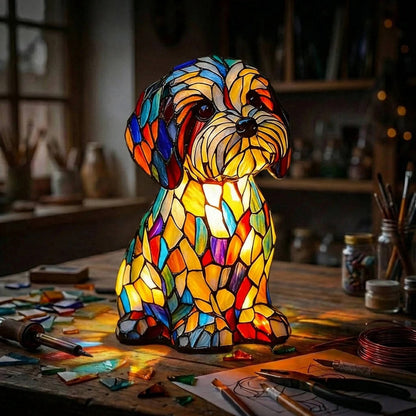Vintage Geometric Stained Glass Table Lamp