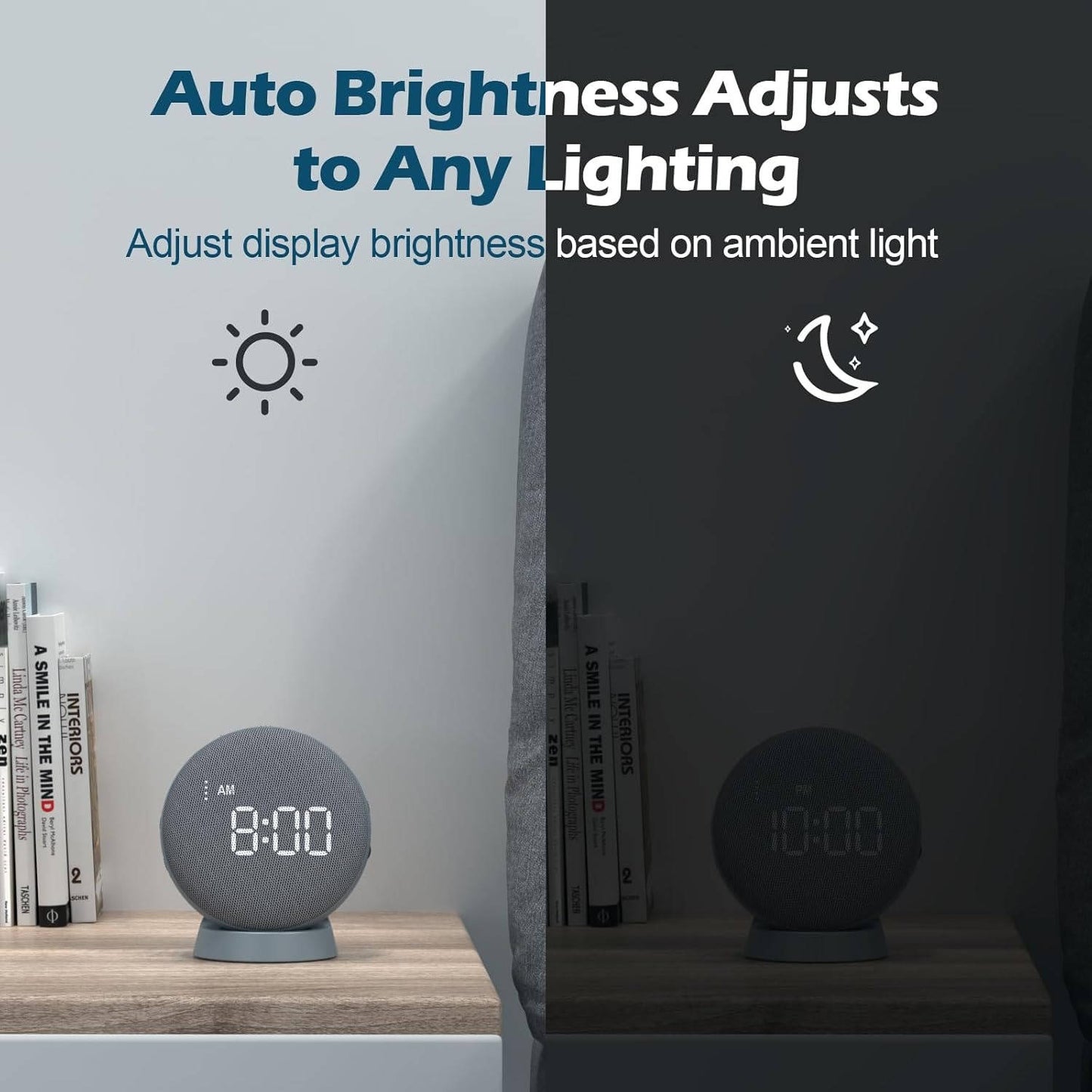 Rechargeable Alarm Clock with Bed Shaker and Auto Dim Display