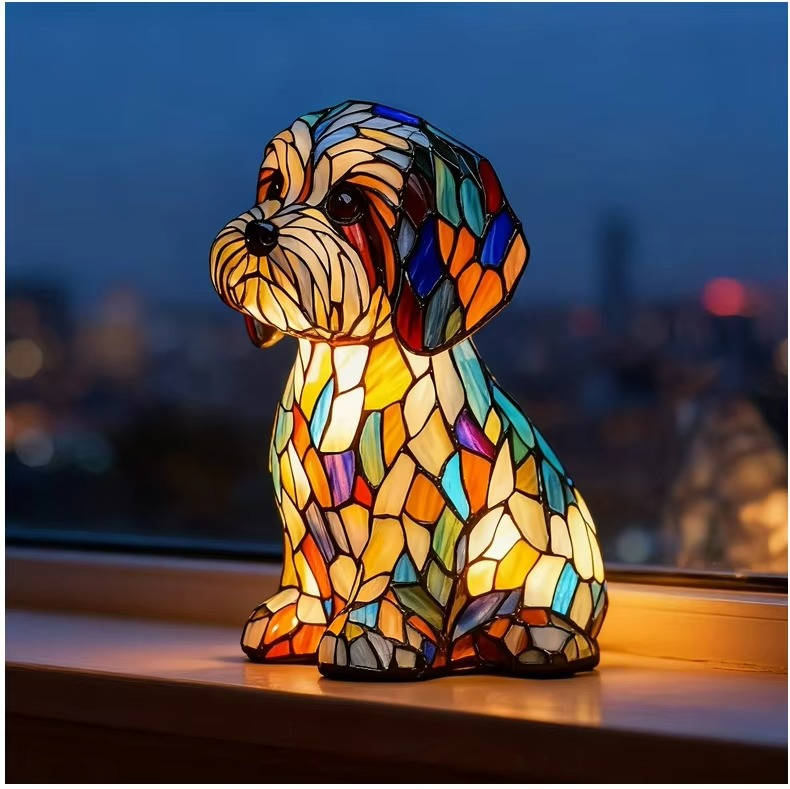 Vintage Geometric Stained Glass Table Lamp