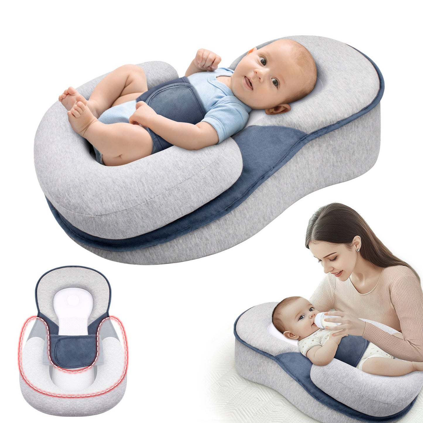 3 in 1 Portable Baby Bassinet, Travel Sleeper Bed with Removable Cushion Support