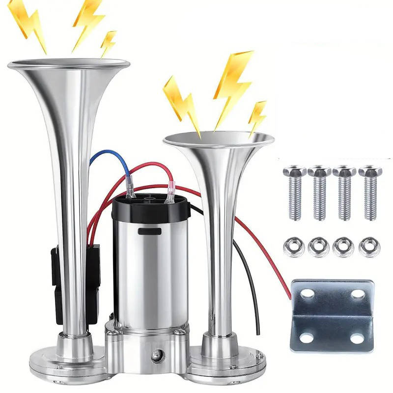 12V Dual Air Horn Kit 600DB, Loud Compressor Horn for Trucks Boats