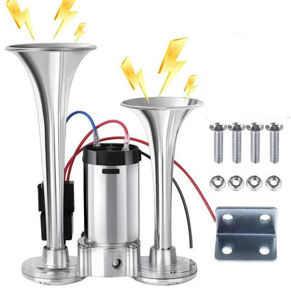 12V Dual Air Horn Kit 600DB, Loud Compressor Horn for Trucks Boats