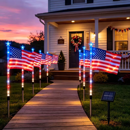 American Flag Pathway Lights 8 Pack, Patriotic Outdoor Decorations with 8 Lighting Modes