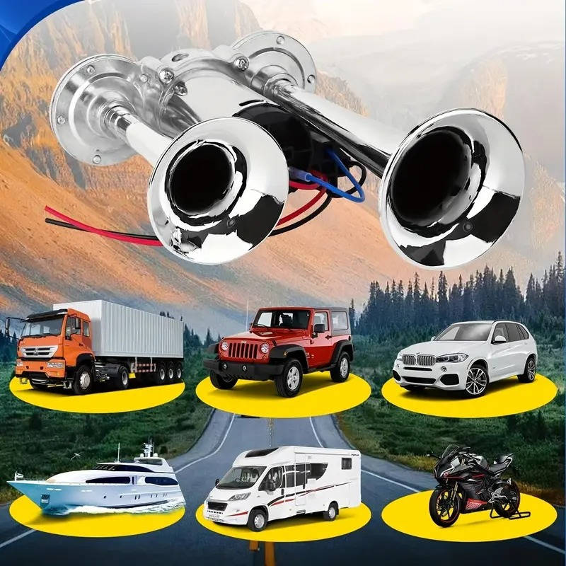 12V Dual Air Horn Kit 600DB, Loud Compressor Horn for Trucks Boats