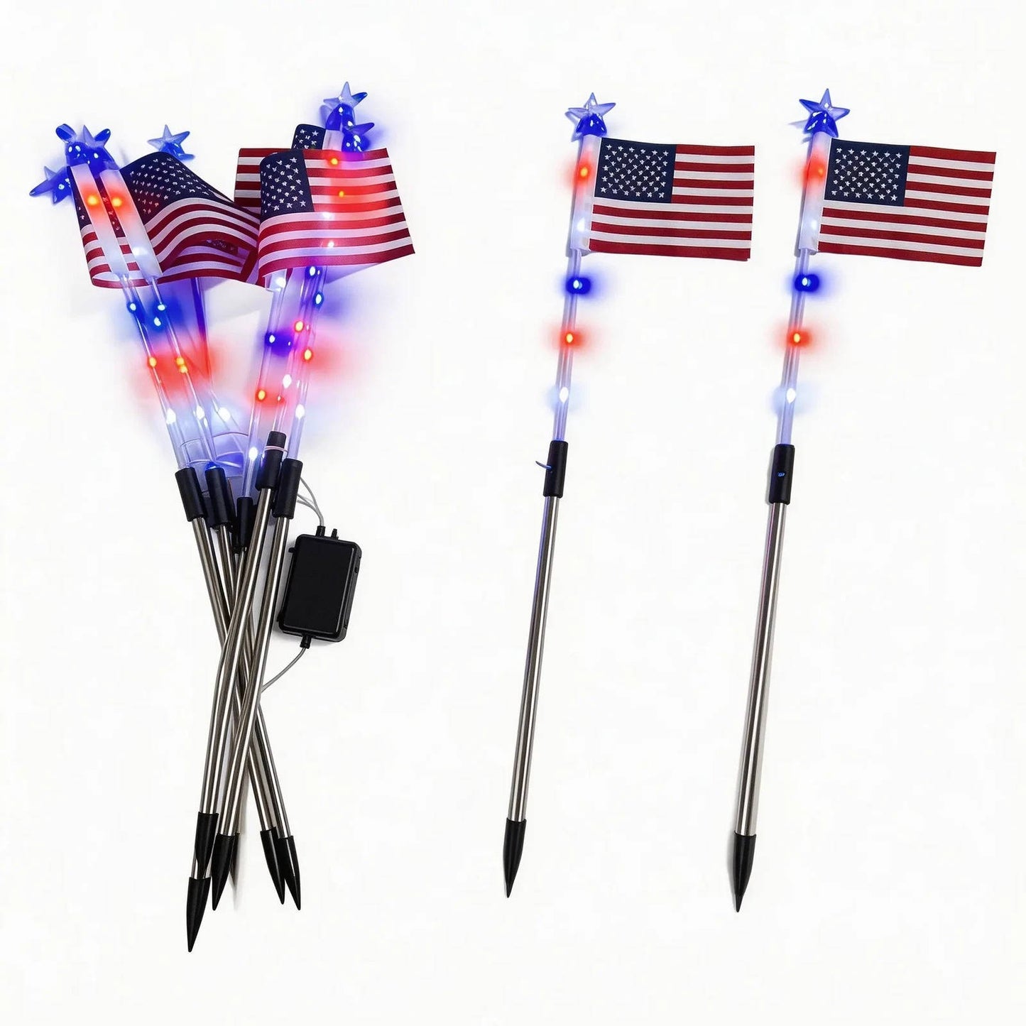 American Flag Pathway Lights 8 Pack, Patriotic Outdoor Decorations with 8 Lighting Modes