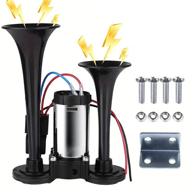 12V Dual Air Horn Kit 600DB, Loud Compressor Horn for Trucks Boats