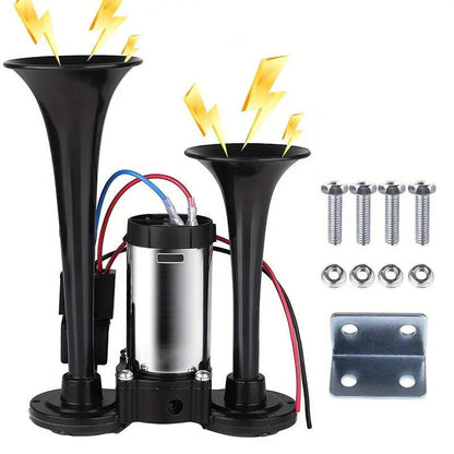 12V Dual Air Horn Kit 600DB, Loud Compressor Horn for Trucks Boats