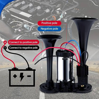 12V Dual Air Horn Kit 600DB, Loud Compressor Horn for Trucks Boats