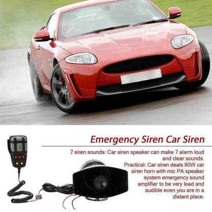 12V 80W Car Warning Horn PA Speaker System with 7 Tone Control Unit