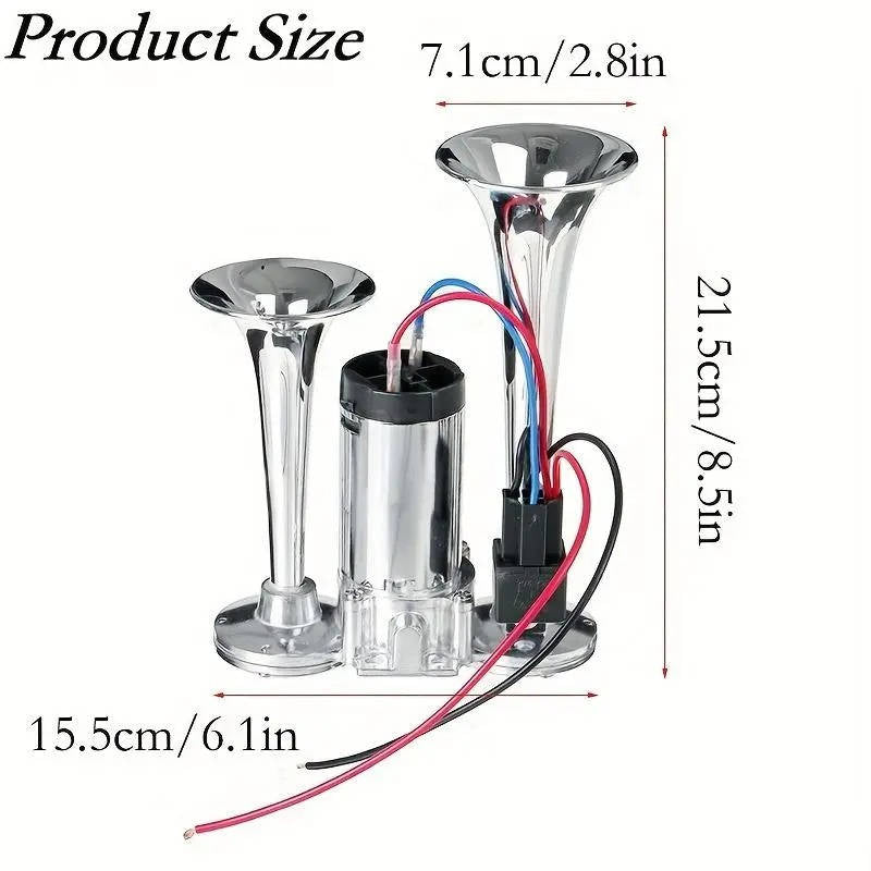 12V Dual Air Horn Kit 600DB, Loud Compressor Horn for Trucks Boats